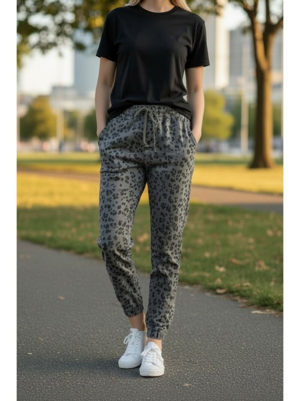 Cloth & Stone Pants Womens S Gray Black Leopard  Jogger Tencel Anthropologie